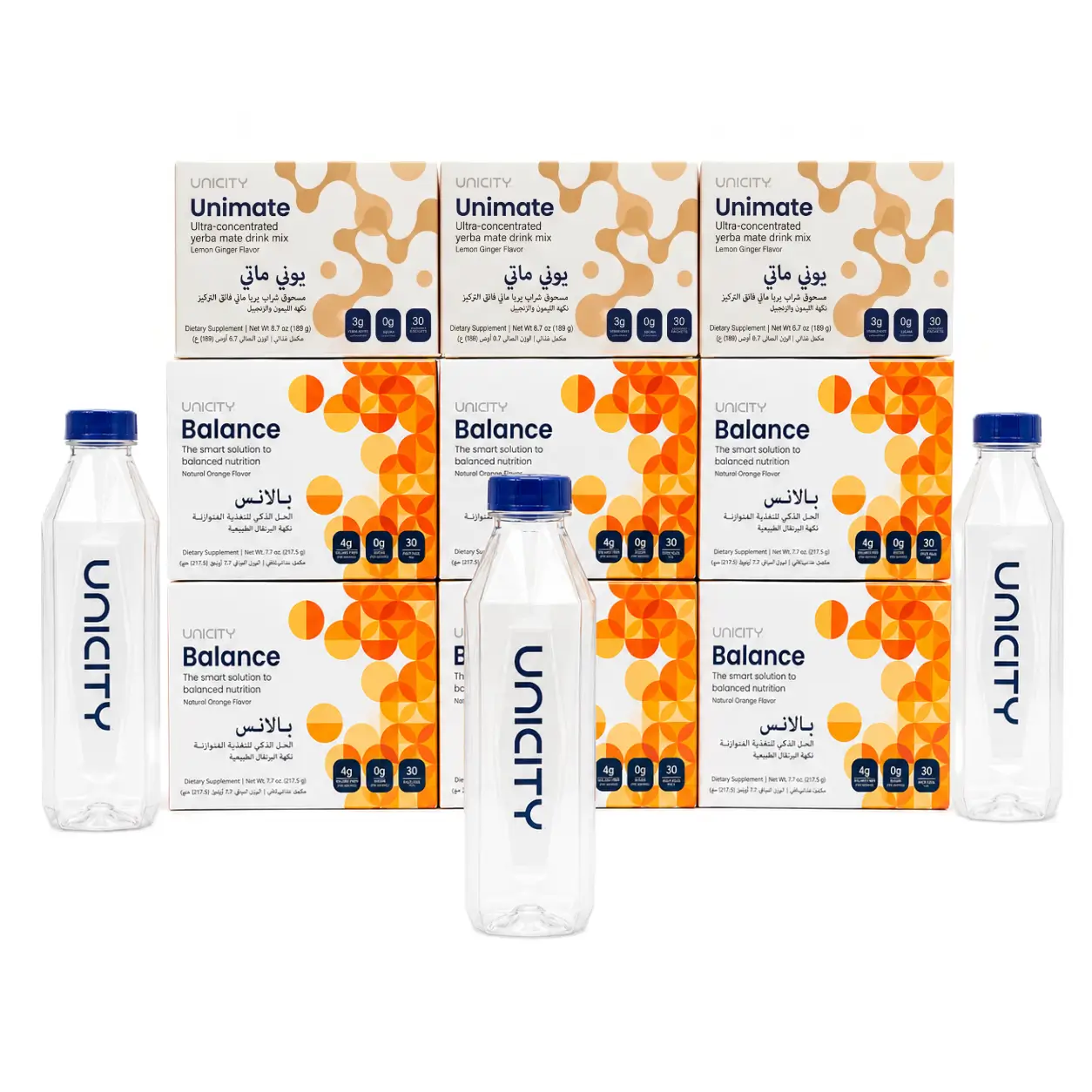 new-feel-great-ae-package-90-day-package-3-unimate-lemon-ginger-6-balance-packs-3-unicity-bottles (1) باقة فيل جريت 90 يوم من يونيستي – Balance برتقال وUnimate ليمون وزنجبيل